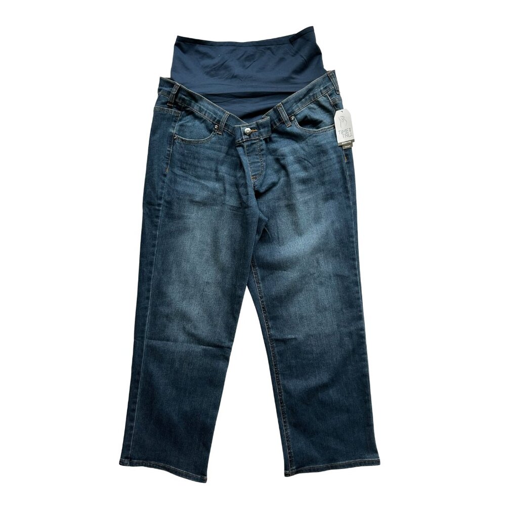 Time & Tru Women's Maternity Med Wash Straight Leg Jeans Size XL (16-18) NWT